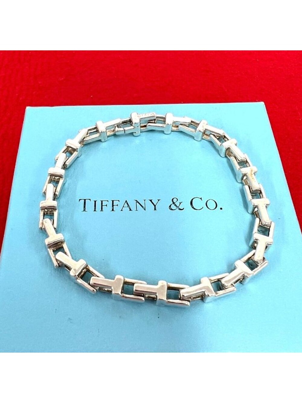 Tiffany & Co T Narrow Bracelet 925 Sterling Silver Chain Bangle